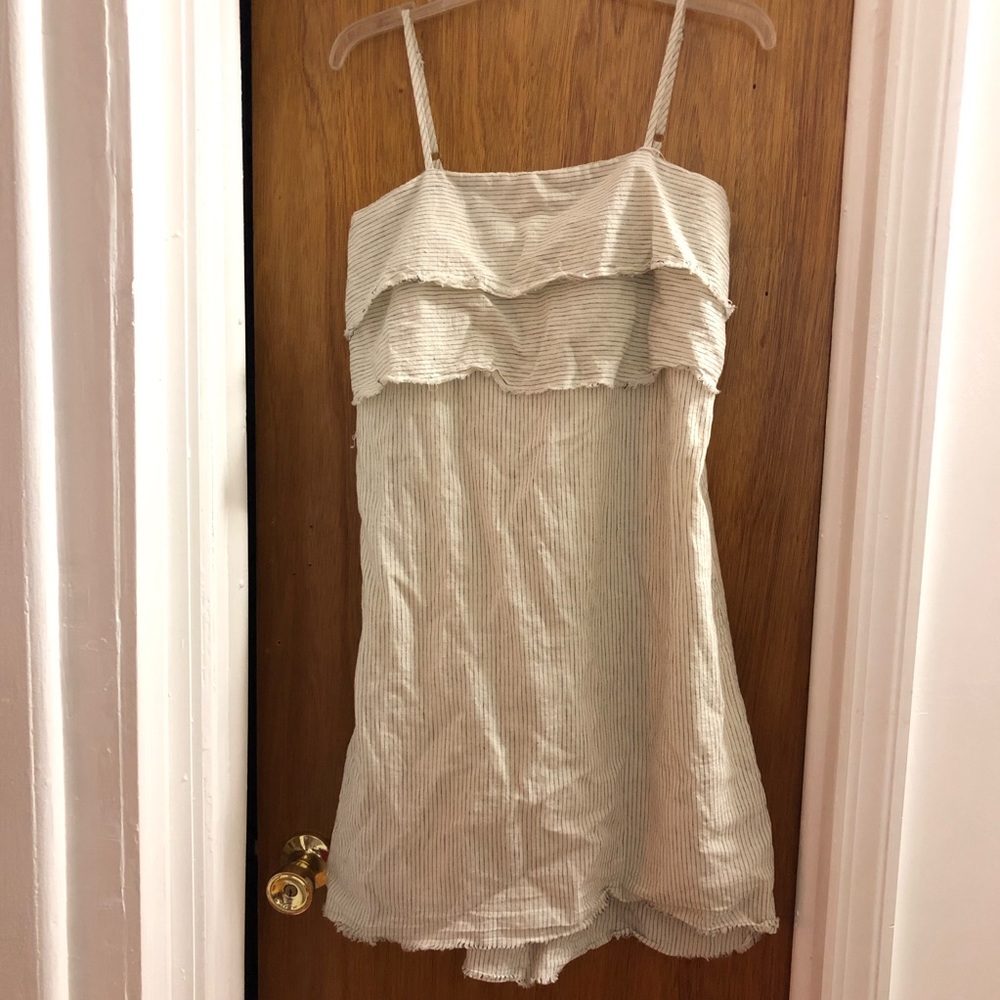 Zara Denim Ruffle Dress White Blue Stripes Medium